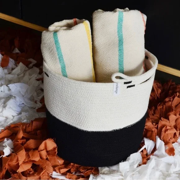 NEW Mia Melange Black White Foldable Cotton Yarn Rope Basket Organizer 9" x 9" - Picture 10 of 11